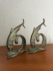 Robert Garret Thew Fish Bookends Art Deco  Verdigris Patinated Bronze Pair 