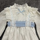 Vintage White Eyelet Apron Dress  Ruffled Floral Long Sleeve Toddler Girl 3t
