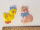 2  Vintage Antique Googly Eyes Plastic Refrigerator Pig   Duck Magnets