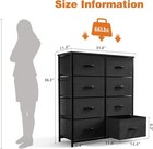 Black 8 Drawers Dresser For Bedroom Chest Organizer Storage With Fabric Bins
