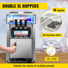 Commercial Ice Cream Machine 3-flavor Yogurt Maker One-click Clean 18l h Lcd Dis