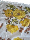 Vintage 70s Floral Bath Towel Yellow Orange Retro Fringe Cotton Mid Century Mcm