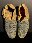Late 19th C Pair Plains Sinew Sewn Beaded Moccasins  Excellent