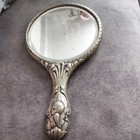 Vintage Repouss   Silver Vanity Mirror Hand Held Angels Cherubs Antique Rococo