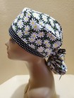 Daisies Black Women s Ponytail Surgical Scrub Hat cap Handmade