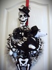 Dachshund White Black Skeleton Felt Sculpture Tinsel Halloween Wreath 12  X 22 