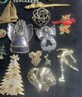 35 Pc Vintage Brooch Pin Lot Silver Gold Tone Flower Angel Heart Christmas Tree