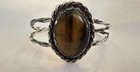 Native American Navajo Sterling Tiger s Eye Cabochon Vintage Cuff Bracelet
