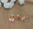14k Solid Yellow Gold Butterfly Enamel Earrings  Mariposa Baby Screw Back Studs