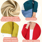 Yemak Women s Cropped Bolero 3 4 Sleeve Classic Open Front Cardigan Mk3558 s-xl 