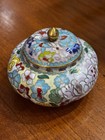 Cloisonn   Enamel Covered Dish Enamel Bowl Floral Trinket Dish With Lid