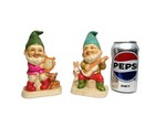 Set 2     Adorable Hand Painted Ceramic Vintage Christmas Elf Gnome Figurines