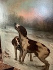 Large 19th Century Oil Painting Canbas Of Hounds Dog Antique  32 By 38 Signed