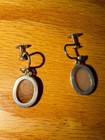 Antique 800 Silver Old Carved Victorian Cameo Screw Back Dangle Drop Earrings