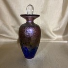 Signed Robert Held Blue Purple Iridescent Art Glass Perfume Bottle 4  Stopper