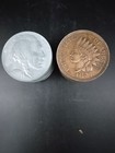 Vintage Ccc Metal Coin Bank Pair 1877 Indian Head Penny   1918 Buffalo Nickel   