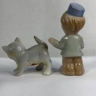 Vintage Made In Japan Porcelain Boy   Dog Figurines Set Ceramic Puppy