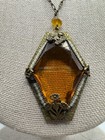 Antique Czech Amber Glass Necklace  Brass Filigree Art Deco 1920s 1 5    L