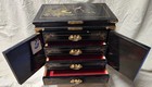 Vtg Large Black Lacquer Jewelry Box Chinoiserie Japanese Theme Hand Painted