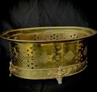 Vtg Pierced Sheet Brass Flared Rim Angel Footed Bucket Jardiniere Plant Pot 14   
