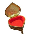 Vintage Gold Metal Heart Trinket Jewelry Box Cherub Velvet Japan Renaissance