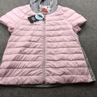My Anorak Jacket Womens Medium Pink Gray Short Sleeve Hooded Duck Down Coat
