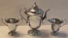 3pc Farberware Tea Pot Kettle Server With Cream   Sugar Dish Chrome Vintage 