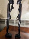 Vintage African Tribal Wood Sculptures Pair Hand Carved Ethnic Art Decor
