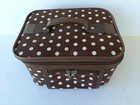 Vintage Luggage Pink   Brown Polka Dot Makeup Train Case Carry On Bag