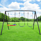 600lb Metal Swing Set Heavy Duty Frame Kids Adult Backyard Playset With 3 Swings