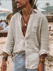 Men Casual Shirt Long Sleeve Cotton Linen Beach T Shirt Lightweight New 20  Off 