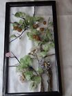 Antique Vintage Asian 3d Framed Genuine Jade And Wood Bonsai Floral Wall Art