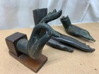 3 Antique Southeast Asia Bronze Blessing Buddha Hand W  Shakra Mounted Wood Base