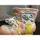 Vintage Ceramic Boot Planter With Teddy Bears Baby Nursery Decor Pastel Pink