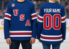 Custom 2026 Usa Hockey Jersey     Personalized Usa Hockey Lace-up Jersey Stiched