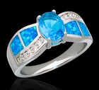 Unique Sky Blue Topaz Blue Fire Opal Cz Necklace  Stud Earrings  Ring 8 Set