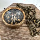Antique Finish Open Face Brass Compass W  27  Chain  Old Pocket Style  Necklace