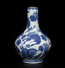 36cm Kangxi Signed Old Chinese Blue   White Porcelain Vase W kylin