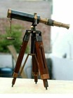 Nautical Maritime Antique Brass Spyglass Telescope Wooden Tripod Marine Scope