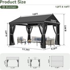 10x12ft Hardtop Gazebo Heavy Duty Patio Galvanized Steel Roof Pergolas   Lights