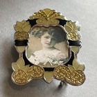 Vtg Art Deco Picture Frame Brooch Gold Tone   Enamel Pin 