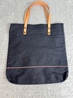 True Religion Denim Lined Tote Logo Bag W leather Straps Vtg Red Interior Nwot