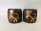 Y7318 Hibachi Makie Charcoal Brazier Pair Box Pine Plover Japan Antique Interior