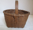 Antique Splint Gathering Basket In Old Brown Paint
