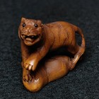 1 3 Inch Hand Carved Boxwood Netsuke Tiger Stand On Stone Figure Old Collectable