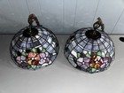 Pair Vintage Tiffany Hanging Ceiling Lamp Shade Floral Glass Nj Diner Gorgeous