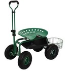Steel Rolling Garden Cart With Swivel Steering planter - Green By Sunnydaze