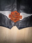 Harley-davidson Vintage Men s Black Leather Motorcycle Vest With Back Logo Patch