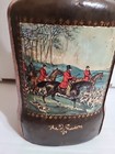 Foxhunt Leather Covered Bottle Bar Decanter Brown W  Cap-lion Hooks-hunt Scene