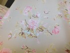 Vintage Simply Shabby Chic Tablecloth Roses Robins Egg Aqua Blue Tan Beige Brown